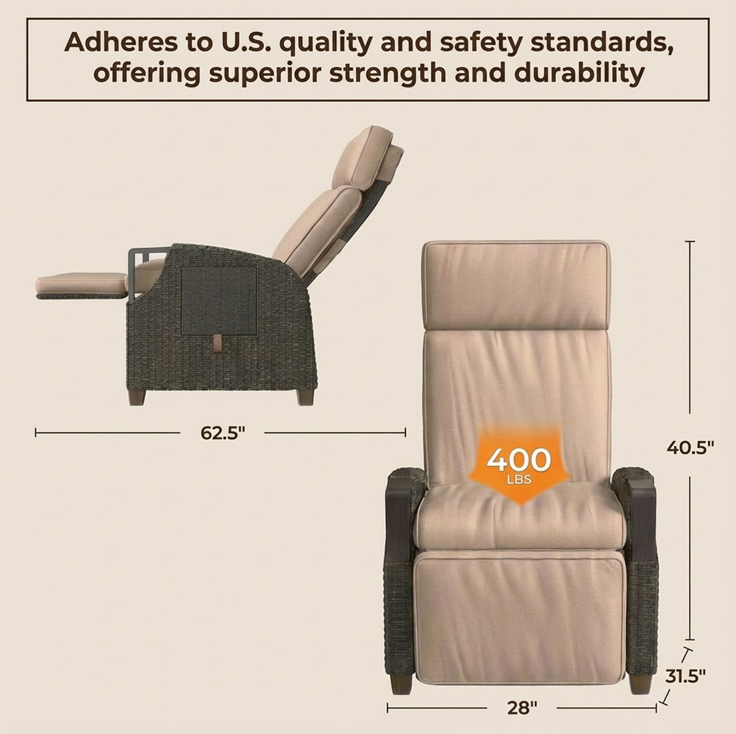 VELSCAPE Patio Chair - Outdoor Wicker Recliner Chair with Adjustable Backrest & Footrest